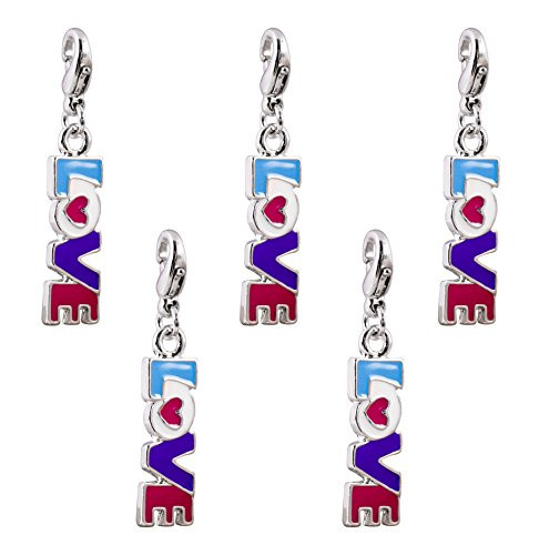 5 Beautiful "LOVE" Charms with Attached Lobster Clasps