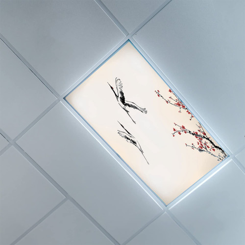 Fluorescent Light Covers for Classroom Office-Birds Pattern-Light Filters Ceiling LED Ceiling Light Covers-2ft x 4ft Drop Ceiling Fluorescent Decorative,Beige Red Black