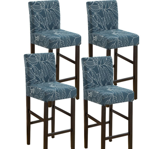 Bar Stool Covers,4 Pack Stretch Bar Stool Covers with Backs Removable Bar Stool Chair Covers Basrstool Covers Slipcovers with Back Pub Counter Height Side Chair Covers with Elastic Bands Blue Leaf