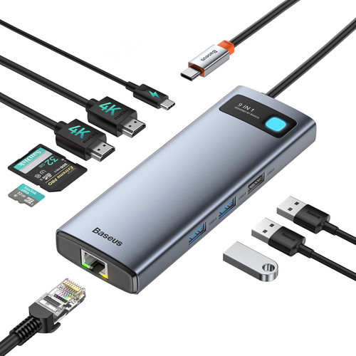 Baseus Laptop Docking Station Dual Monitor 4K@120Hz, 9 in 1 USB C Hub with 2 HDMI, 1000Mbps LAN, 100W PD, 3 USB, SD Card Reader, USB C Dock Compatible with MacBook/Dell/HP/Surface/Lenovo/Steam Deck Baseus Laptop Docking Station Dual Monitor 4K@120Hz, 9 in 1 USB C Hub with 2 HDMI, 1000Mbps LAN, 100W PD, 3 USB, SD Card Reader, USB C Dock Compatible with MacBook/Dell/HP/Surface/Lenovo/Steam Deck