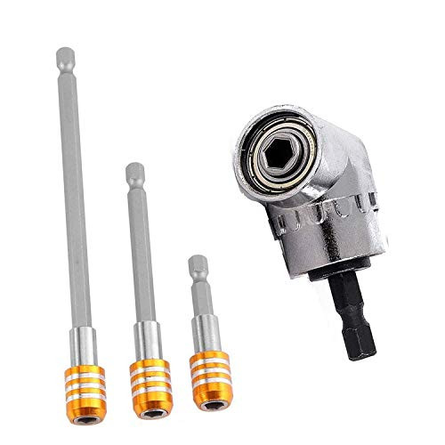 Right Angle Drills,Perhonor105 Degree Right Angle Drill Adapter 1/4" Hex Socket Adapter Bit+3Pcs 1/4" 3/8" 1/2" Impact Screwdriver Hex Shank Drill Bit Set Power Extension Bit Set