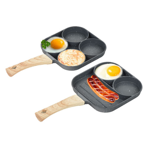 [2 Pack] 4 Egg Frying Pan & Divided Grill Egg Pans Nonstick - Family Breakfast 4 Egg Pan - 4-Hole Fried Egg Burger Pan - Bacon Sausage Ham Skillet - Mini Pancake Multiple Egg Pan - Multi Section Pan