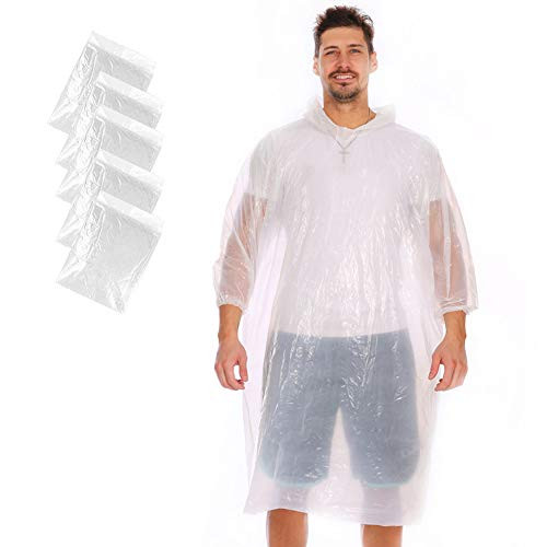 5 Packs Disposable Rain Poncho, Clear Adult Ponchos with Drawstring Hood, Emergency Survival Kits for Men & Women, Waterproof Raincoat for Theme Parks, Hiking, Camping, Sports and Outdoors Activities 5 Packs Disposable Rain Poncho, Clear Adult Ponchos with Drawstring Hood, Emergency Survival Kits for Men & Women, Waterproof Raincoat for Theme Parks, Hiking, Camping, Sports and Outdoors Activities