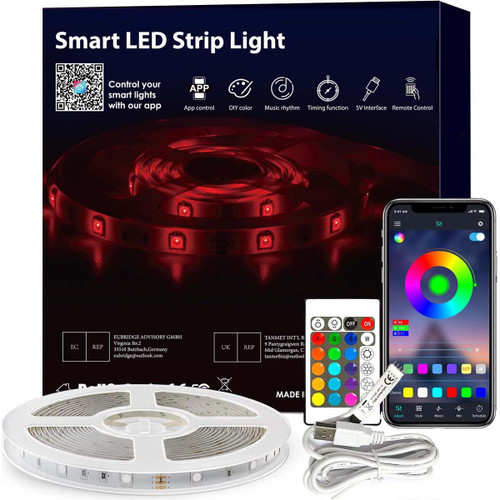 SNPDE LED Strip Lights for TV, USB TV Backlight Kit with Remote, APP Control Sync to Music, 5050 RGB LED Bias Lighting for HDTV, PC and Mirror (9.84ft for 45"-60" TV)