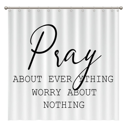 Rimego Shower Curtains with Motivational Quote Pray About Everything Worry About Nothing Waterproof Shower Curtain for Bathtub Home Bathroom, 12 Hooks, Retro, 72 in