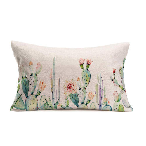 Qinqingo Cactus Throw Pillow Covers Tropical Green Plants Cactus Flowers Lumbar Waist Cotton Linen Cushion Cover Pillow Case Home Chair Couch Outdoor Decor Rectangle 12x20 Inches (VD-18)