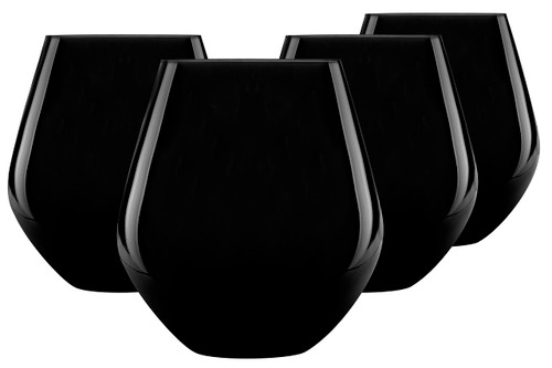 Godinger Stemless Red Wine Glasses, Drinking Glasses, European Made Stemless Wine Glass - Black, 17oz, Set of 4