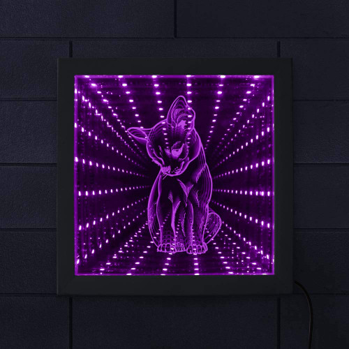 The Geeky Days Chihuahua Lighting Illuminated Mirrors Wood Frame Dog Breed Stunning Optical Illusion LED Infinity Mirror Color Changing Neon Light Tunnel Lamp