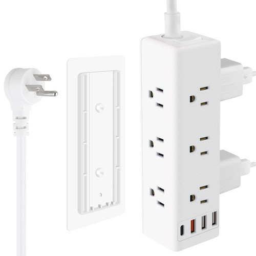 13 in 1 Under Desk Power Strip, Removable Under Desktop Fast Charging Outlet Station with 3 USB A and 1 USB C Ports, Widely Spaced Under Table Surge Protector 1200J, 6FT Extension Cord. (White)