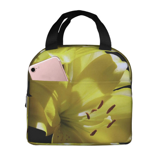 Flower With Yellow Printed Lunch Bag For Women Reusable Insulated Lunch Tote Bag Lunch Box Lunch Cooler Tote Box