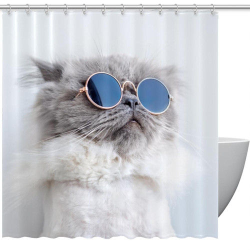 VAPOKF Shower Curtain for Bathroom Decor, Cat in Sunglass Waterproof Polyester Fabric Bath Curtain Set with 12 Hooks - 66x72 Inches
