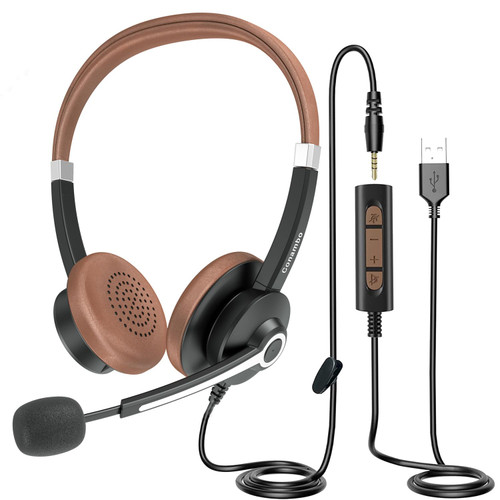 USB Headset with Microphone for PC Laptop, On-Ear Computer Wired Headphones with Noise Cancelling Mic & in-line Control for Home Office Online Class Skype Zoom USB Headset with Microphone for PC Laptop, On-Ear Computer Wired Headphones with Noise Cancelling Mic & in-line Control for Home Office Online Class Skype Zoom