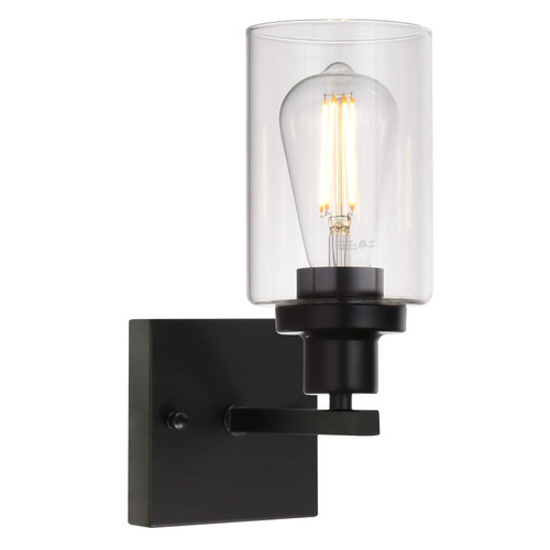 MELUCEE 1-Light Sconces Wall Lighting Industrial Matte Black Bathroom Vanity Light Indoor Porch Light Fixtures Wall Mount with Clear Glass Shade