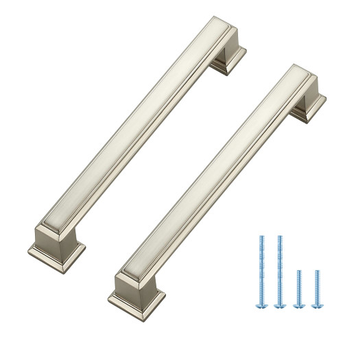 5 Pack Kitchen Cabinet Pulls Square Drawer Pulls 5 Inch Hole Center Cabinet Handles Brushed Nickel Drawer Pulls Kitchen Cabinet Hardware for Kitchen Cupboard Solid Dresser Handles