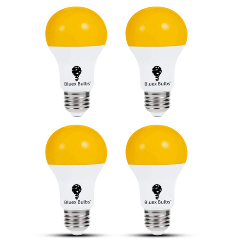 4 Pack LED Dusk to Dawn A19 Bug Light Bulbs, Yellow Bulb, Amber Light with Automatic Sensor Bulb, LED Porch Lights Security Outdoor Bulb, Auto on/Off, 2000K E26, 500 Lumens (4 Pack - Yellow)