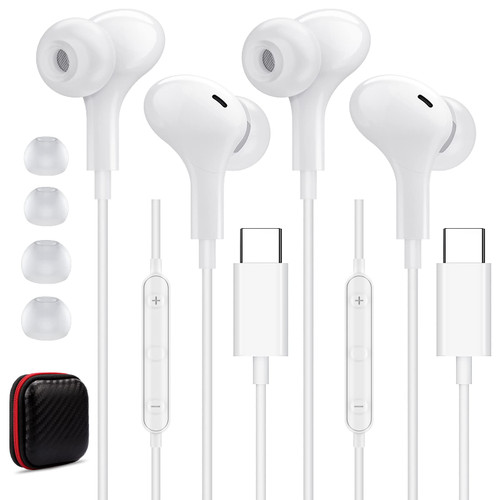 2-Pack USB C Headphones for Samsung S23 Ultra S22,Magnetic HiFi Stereo USB Type C Earphones in-Ear Wired Earbuds with Mic Noise Canceling for iPad Air Pro Galaxy S21 S20 A53 Pixel 6a 6 7 OnePlus 11