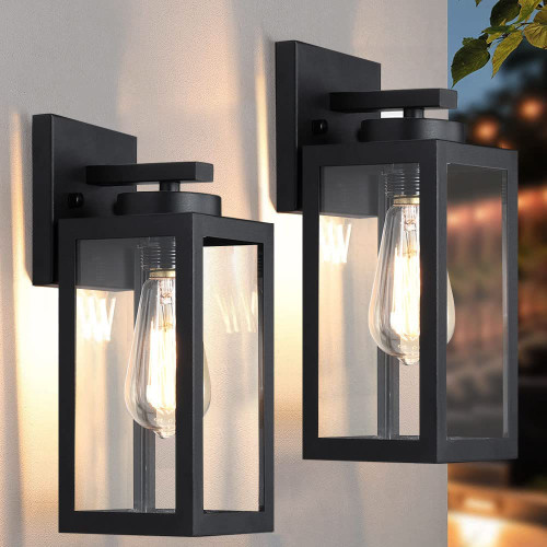 Outdoor Wall Light Fixture, Porch Lights Waterproof Exterior Lanterns, Wall Mounted Sconces with Glass Shades & E26 Sockets, Modern Matte Black Outside Lights for House Patio Front Door Garage, 2-Pack Outdoor Wall Light Fixture, Porch Lights Waterproof Exterior Lanterns, Wall Mounted Sconces with Glass Shades & E26 Sockets, Modern Matte Black Outside Lights for House Patio Front Door Garage, 2-Pack