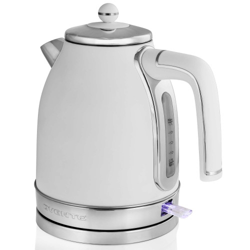 Ovente Electric Stainless Steel Hot Water Kettle 1.7 Liter Victoria Collection, 1500 Watt Power Tea Maker Boiler with Auto Shut-Off Boil Dry Protection Removable Filter and Water Gauge, White Matte
