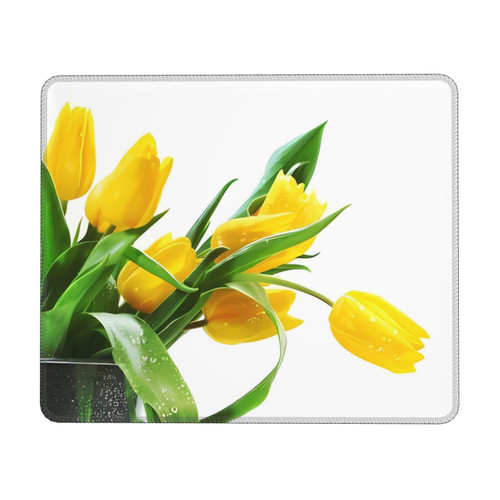 Mouse Pad Yellow Tulip Flowers Mouse Pads for Wireless Mouse Personalized Custom Mouse Mat with Stitched Edges Non-Slip Rubber Base Computer Mouse Pad for Office Laptop