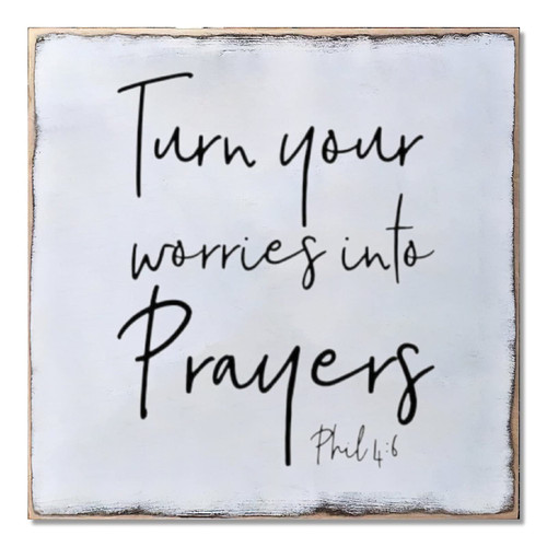 Wood Sign Hanging Home Wall Decoration Turn You Worries into Prayers Bible Verse Wall Art Plaque for Living Room Kitchen Batheroom Bedroom Office School 7x7inch