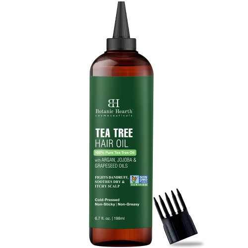 Botanic Hearth Tea Tree Oil for Hair | With Argan, Jojoba & Grapeseed Oils | Soothes Itchy Scalp & Fights Dandruff | Non GMO Verified | 6.7 fl oz Botanic Hearth Tea Tree Oil for Hair | With Argan, Jojoba & Grapeseed Oils | Soothes Itchy Scalp & Fights Dandruff | Non GMO Verified | 6.7 fl oz