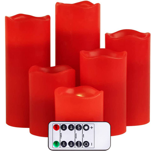 Battery Operated LED Flameless Candles Flickering Electric Fake Candles with Remote,Real Wax Pillar Battery Candles Timer Control,Pack of 6 D 3" Red Battery Operated LED Flameless Candles Flickering Electric Fake Candles with Remote,Real Wax Pillar Battery Candles Timer Control,Pack of 6 D 3" Red