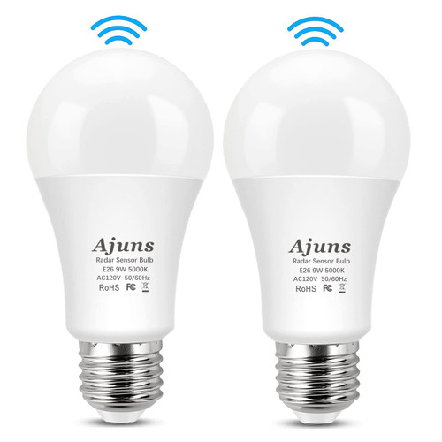 Radar Motion Sensor LED Light Bulbs, Dusk to Dawn Radar Motion Activated Bulb 9W 5000K Daylight White A19 LED Bulb, E26 Base, for Hallway, Garage, Basement, etc, 2 Packs Radar Motion Sensor LED Light Bulbs, Dusk to Dawn Radar Motion Activated Bulb 9W 5000K Daylight White A19 LED Bulb, E26 Base, for Hallway, Garage, Basement, etc, 2 Packs