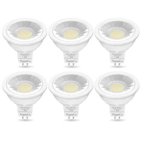 SagmCo MR16 LED Bulb 50W Equivalent,5000K Daylight, 30,000 Hour Lifetime,5W 12v AC/DC 40 Degree LED Spotlight Gu5.3 Base Non-Dimmable 6 Pack