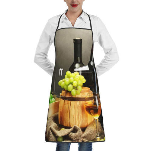 OUSIKA White And Red Wine Apron With Pockets Waterproof Kitchen Cooking Chef Aprons Bib For Baking Gardening Bbq