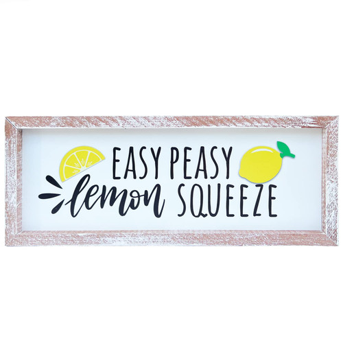 YUMBOR Wood Easy Peasy Lemon Squeezy Sign Hanging Wall Decor Free Standing Lemon Signs Decorations
