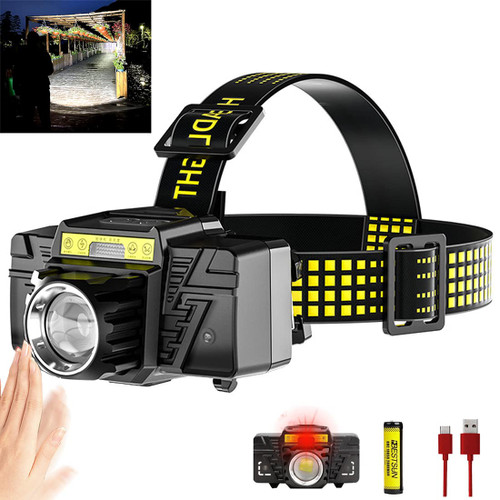 Headlamp Rechargeable 10000 Lumens, Bright Head Lamps Outdoor Motion Sensor Led Headlight,5 Modes Zoomable Mutifunction Headlamps with Carabiner,Red Warn Light head flashlight for Camping Running Headlamp Rechargeable 10000 Lumens, Bright Head Lamps Outdoor Motion Sensor Led Headlight,5 Modes Zoomable Mutifunction Headlamps with Carabiner,Red Warn Light head flashlight for Camping Running