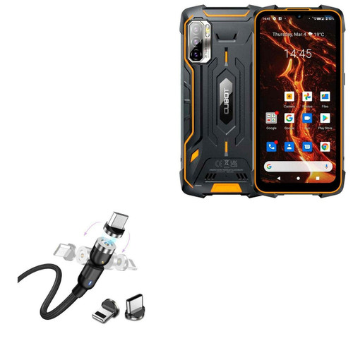 BoxWave Cable Compatible with Cubot King Kong 5 Pro - MagnetoSnap AllCharge Cable, Magnet Charging Cable USB Type-C Micro USB for Cubot King Kong 5 Pro - Jet Black