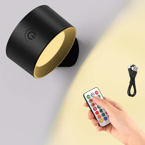 myclong Led Wall Sconce, Wall Mounted Lamps with Battery Operated, RGB Ambience Lights, Touch Control with Remote Control, Dimmable, Reading Bedside Lamp