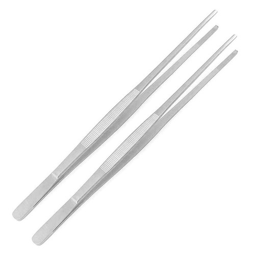 LAJA Imports 2PCS 12 Inch Tweezers Tongs,Stainless Steel Kitchen Tweezer Tongs,Long tweezer with Precision Serrated Tips for Cooking,Repairing,Sea Food,Silver Long BBQ Tongs
