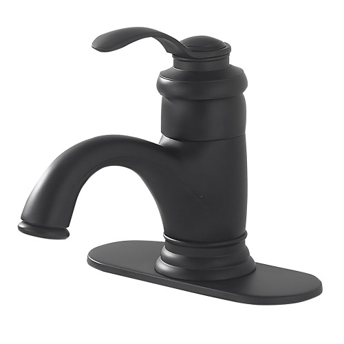 GGStudy Matte Black Bathroom Sink Faucets Single Handle One Hole Deck Mount Lavatory Bathroom Vanity Faucet