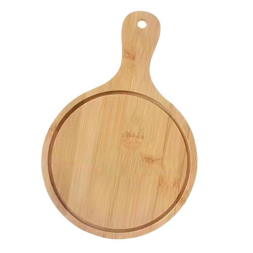 MagiDeal Pizza Wooden Tray Pizza Cutting Board, Classic Serving Tray Pizza Board, Bamboo Wooden Pizza Peel Paddle, Wood Pizza Peel with Handle for Bread