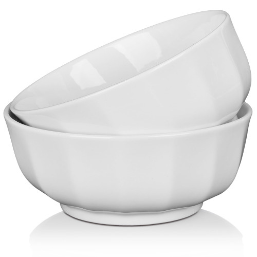 ALLUSEIT 8" Serving Bowls, 64oz Large Salad Bowl of 2, White Ceramic Bowl Set for Cereal Soup Pasta Fruit Pho, Dishwasher & Microwave Safe, Porcelain Serving Dishes for Party Thanksgiving Christmas