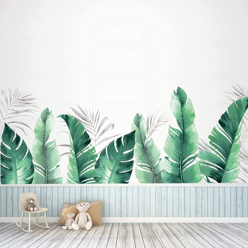 ACEXINYAN Tropical Leaves Wall Decals Removable Jungle Green Palms Tree Plant Wall Stickers for Living Room Kids Room Bedroom Playroom Decor