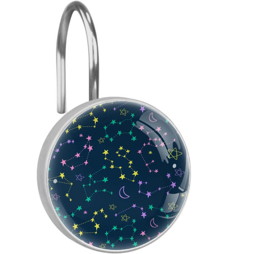 Shower Curtain Hooks Round Crystal Glass, Set of 12 Shower Curtain Rings - Shower Hooks for Curtain Shower Rings, Colorful Zodiac Pattern