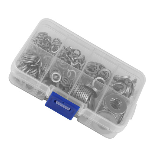100PCS Stainless Steel Flat Washers and 100PCS Spring Washers for General Repair M5 M6 M8 M10