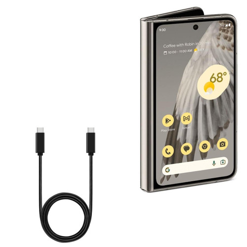 BoxWave Cable Compatible with Google Pixel Fold - DirectSync PD Cable (3ft) - USB-C to USB-C (100W), Type C Braided 3ft Charge and Sync Cable for Google Pixel Fold - Jet Black