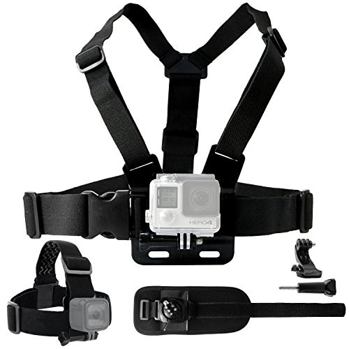 CamKix Body Mount Bundle compatible with Gopro Hero 7, 6, 5, Black Session, Hero 4, Session, Black, Silver, Hero+ LCD, 3+, 3, 2, 1 - Chest Harness Mount/Head Strap Mount/Wrist Mount/J-Hook