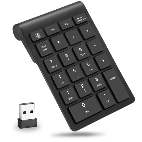 TeRrote Numeric Keypad, 2.4GHz Portable Number Pad Wireless Number Pad with USB Receiver, 27-Key Number Pad for Laptop Shortcut Keypad Data Entry for Laptop Desktop Computer PC (22-Keys), Black
