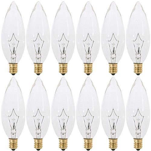 Pack of 12 60 Watt CTC Clear Torpedo Shaped Incandescent Chandelier Light Bulb, Candelabra Base