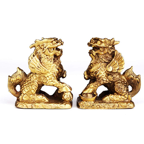 Feng Shui Set of Two Golden Brass Chi Lin/Kylin Wealth Prosperity Statue, Home Decoration Attract Wealth for Housewarming Gifts Home Decoration Feng Shui Set of Two Golden Brass Chi Lin/Kylin Wealth Prosperity Statue, Home Decoration Attract Wealth for Housewarming Gifts Home Decoration