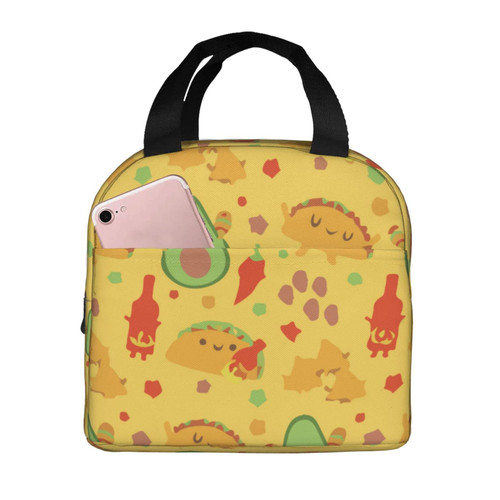 Reusable Lunch Tote Bag Spicy Cha Mexican Taco Avocado Insulated Lunch Bag Durable Cooler Lunch Box