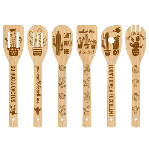 GLOBLELAND 6Pcs Cactus Bamboo Cooking Utensils Wooden Engraved Cooking Spoons Set Carving Kitchen Bamboo Spatula Set Wood Cooking Spoon for Kitchen House Warming Gift GLOBLELAND 6Pcs Cactus Bamboo Cooking Utensils Wooden Engraved Cooking Spoons Set Carving Kitchen Bamboo Spatula Set Wood Cooking Spoon for Kitchen House Warming Gift