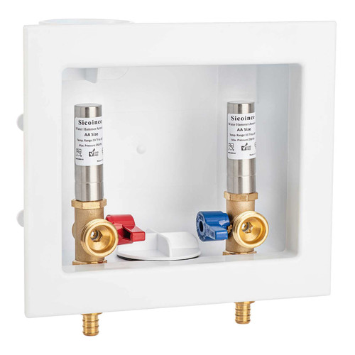 sicoince Washing Machine Outlet Box with Water Hammer Arrestor and Valves, Stop Hammering Reduce Banging Noise, Inlet 1/2 Inch PEX F1807 Adapter (Fit PEX b Pipe), Outlet 3/4 Inch Male Thread 621-11