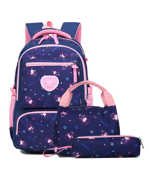 3Pcs Pretty Girls Elementary Bookbag Satchels for Primary Girls School Bag Backpack Set with Lunch Kits