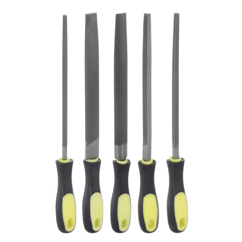 HARFINGTON Metal File Set 8" High Carbon Hardened Steel Cut Hand Rasp with Plastic Handle for Deburring and Removing Material (Round, Half-Round, Triangular, Flat, Square)